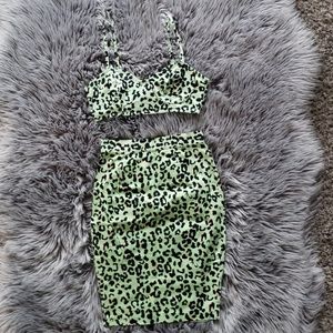 Neon Leopard 2pc High Waisted Midi Skirt & Bra Top